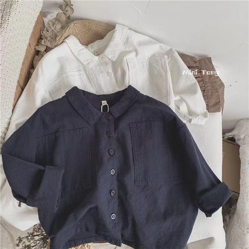 Camisa de manga murciélago estilo japonés retro para niños - Algodón y lino, primavera/otoño, ropa de abrigo para bebé niño