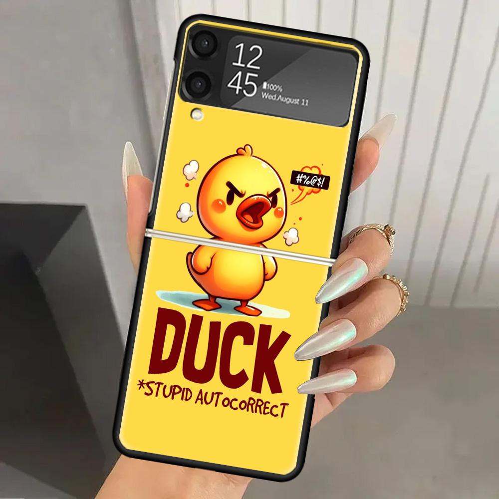 Funny Cute Yellow Duck You Hard PC Phone Case For Samsung Galaxy Z Flip 7 6 5 4 3 Black ZFlip7 ZFlip6 Flip5 Flip4 Flip3 5G Print