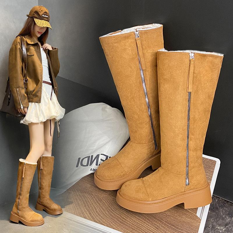 [Fanfna] Retro long snow boots women's 2025 autumn new velvet thickened warm fashionable versatile boots