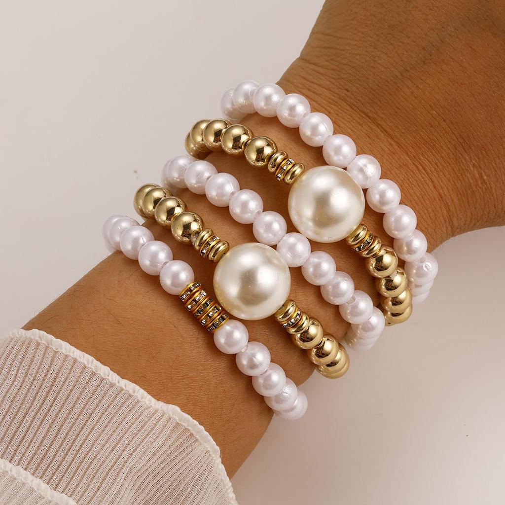 New Fashion Exaggerated Imitation Pearl Round Bead Bracelet 5-piece Set Stacked Creative Jewelry Set