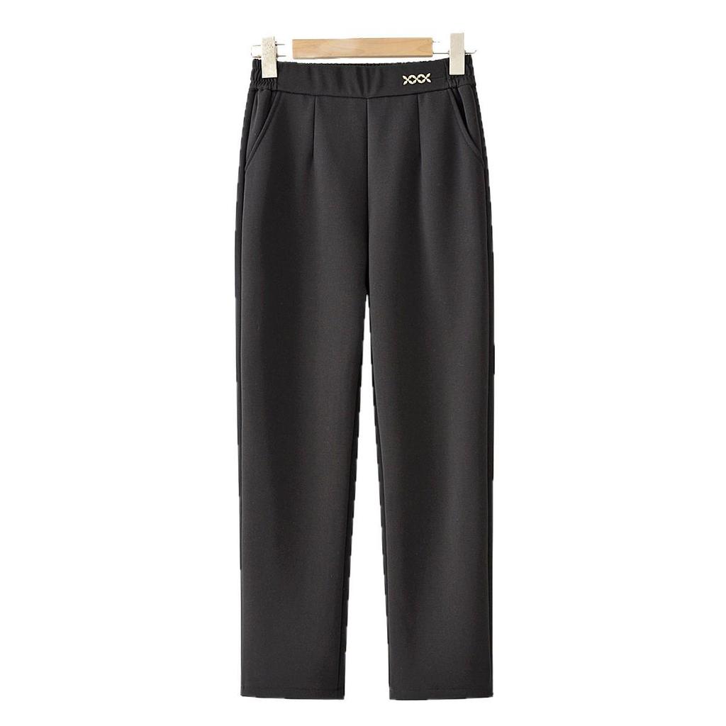 Mom's High Waist Casual Straight Leg Pants for Spring & Autumn - Plus Thick Loose Velvet for Middle-Aged & Elderly Women