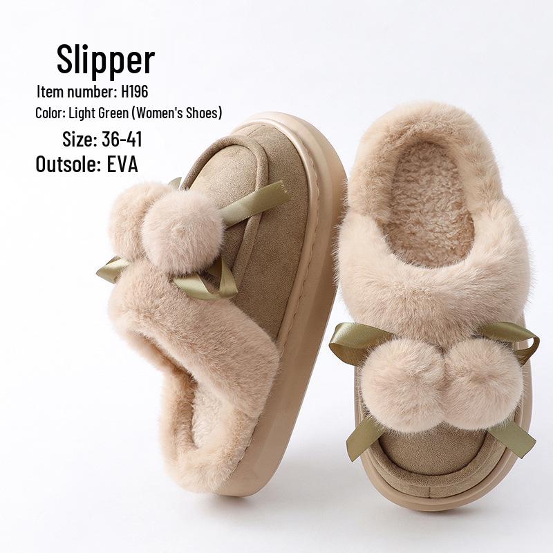Women's Furry Plush Closed-Toe Slippers - Warm, Thick-Soled, Ideal for Autumn and Winter