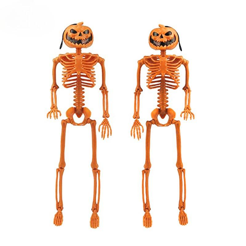 2pcs/set Halloween Spooky Haunted House Decor Realistic Skull Pumpkin Head Moving Skeleton Plastic PP Prop for Party Decoration