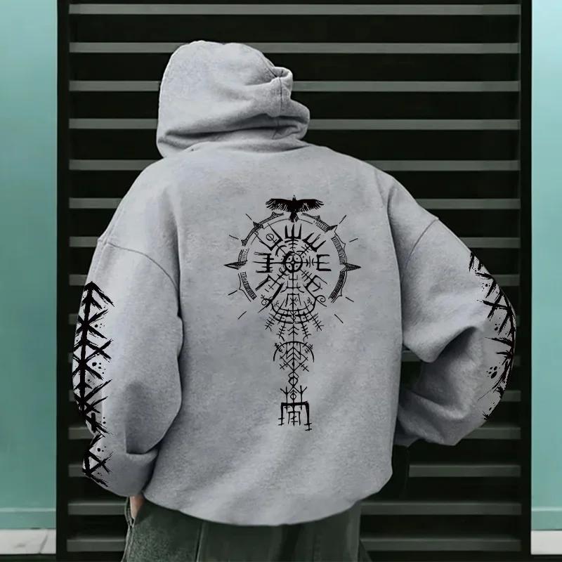 Ancient Viking Raven Print Hoodie Male Daily Casual Fashion Sporty Coats 2025 Autumn New Arrival Men's Sweatshirt High Quality