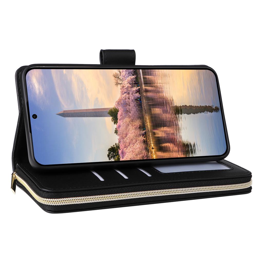 R20 For Samsung Galaxy A35 5G Case PU Leather Zipper Phone Cover with 2 Straps