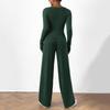 Women's Fashion Color Long Sleeve Casual Wide Leg Pants Two Piece Set
