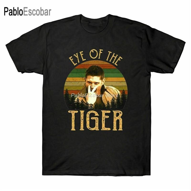 Eye Of The Tiger Dean Winchester Supernatural Castiel Black TShirt For Sam Fans Popular Tagless Tee Shirt S