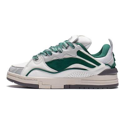 Li Ning We Wo Golden Leather Sports Slip Resistant Shock Absorbing Durable Low Top Skate Shoes Men Sneakers White Green AECS073-2