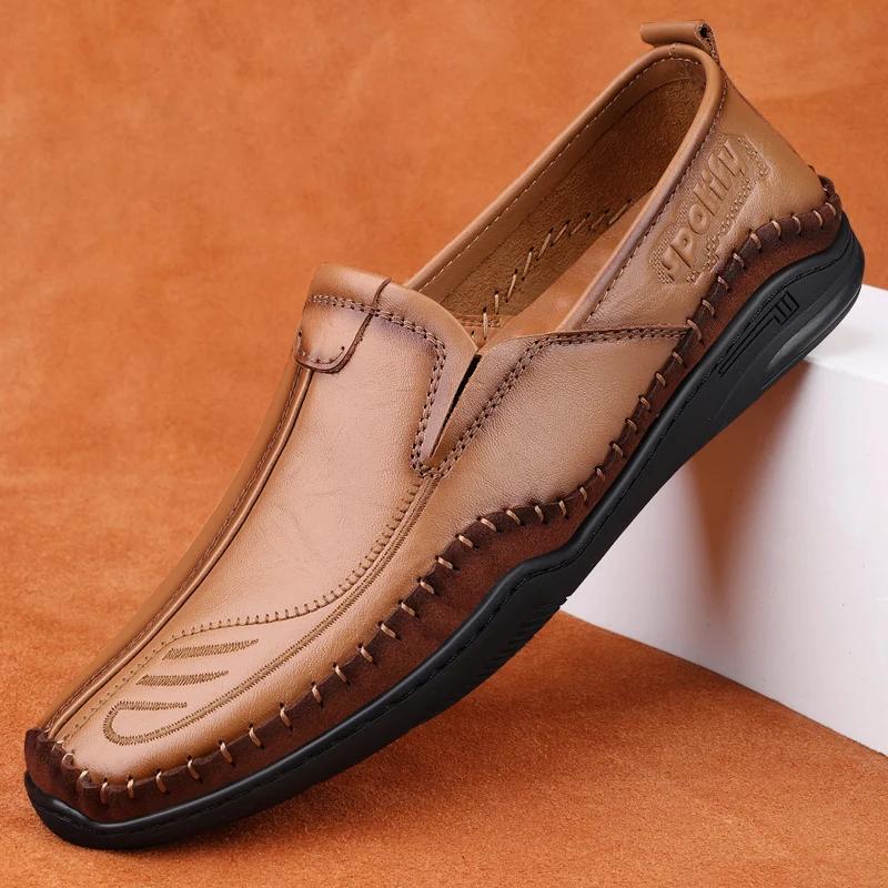 

Мужская обувь из натуральной кожи, формальная, для офиса, лоферы, большой размер, повседневная, мягкая, мужская, деловая, удобная, нескользящая, для вождения 44 коричневый