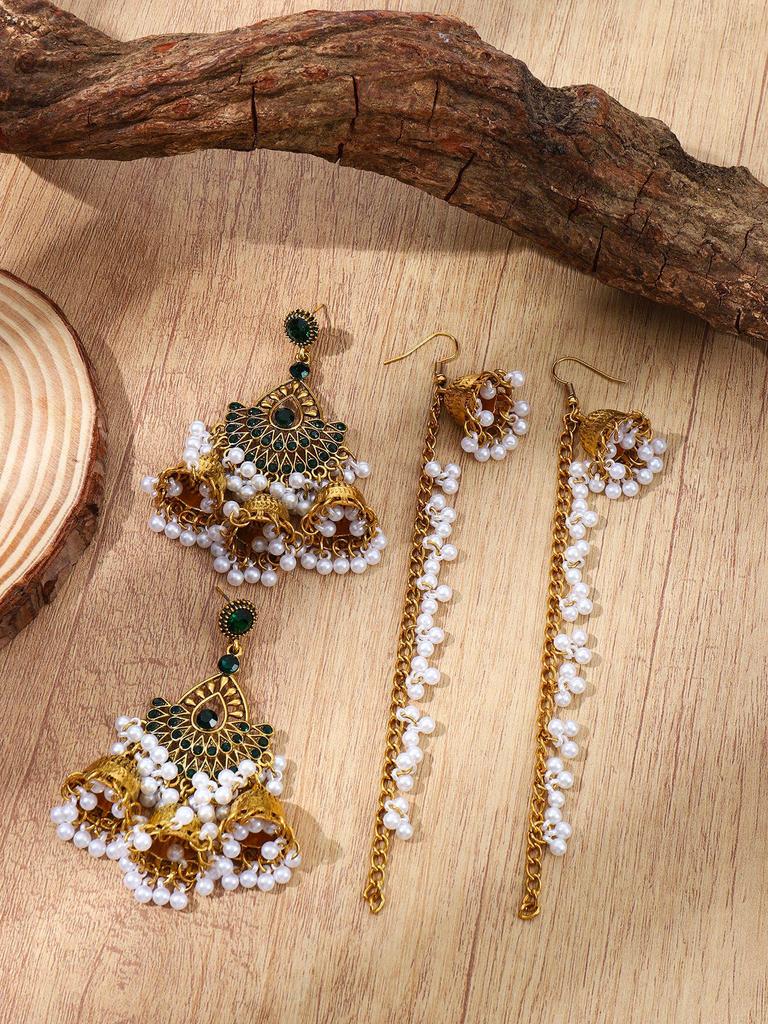 Bohemian Rhinestone Tassel Wind Chime Earrings Set