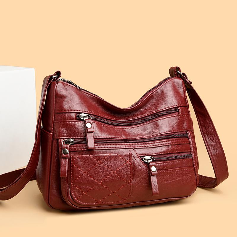 Large Capacity Shoulder Bag Women's Crossbody Bag Multi-Layer PU Middle-Aged Mother Bag