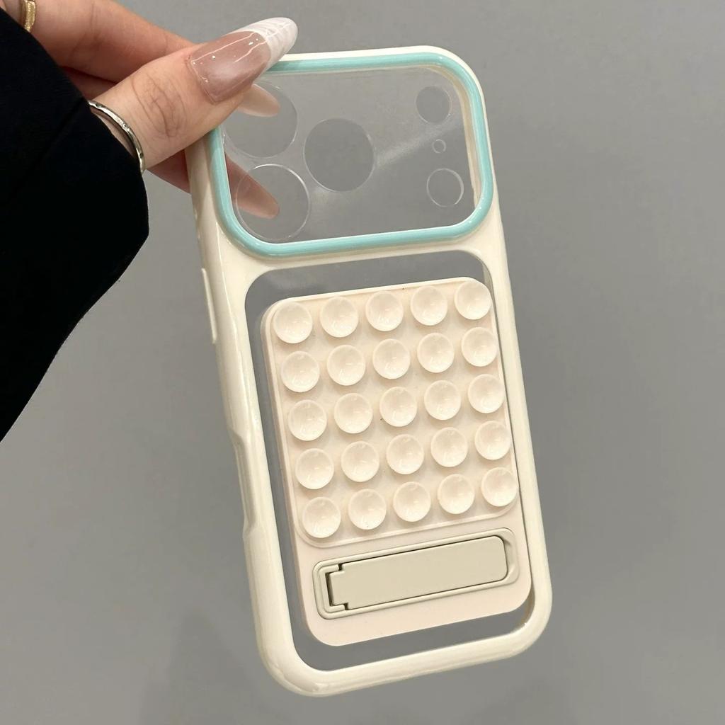 Contrasting color large window suction cup invisible bracket for Apple 17PROMAX Macaron solid color all-inclusive mobile phone case 18