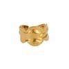 Haute Couture European Style Adjustable Ring with Fluid Pleats and Irregular Lava Texture