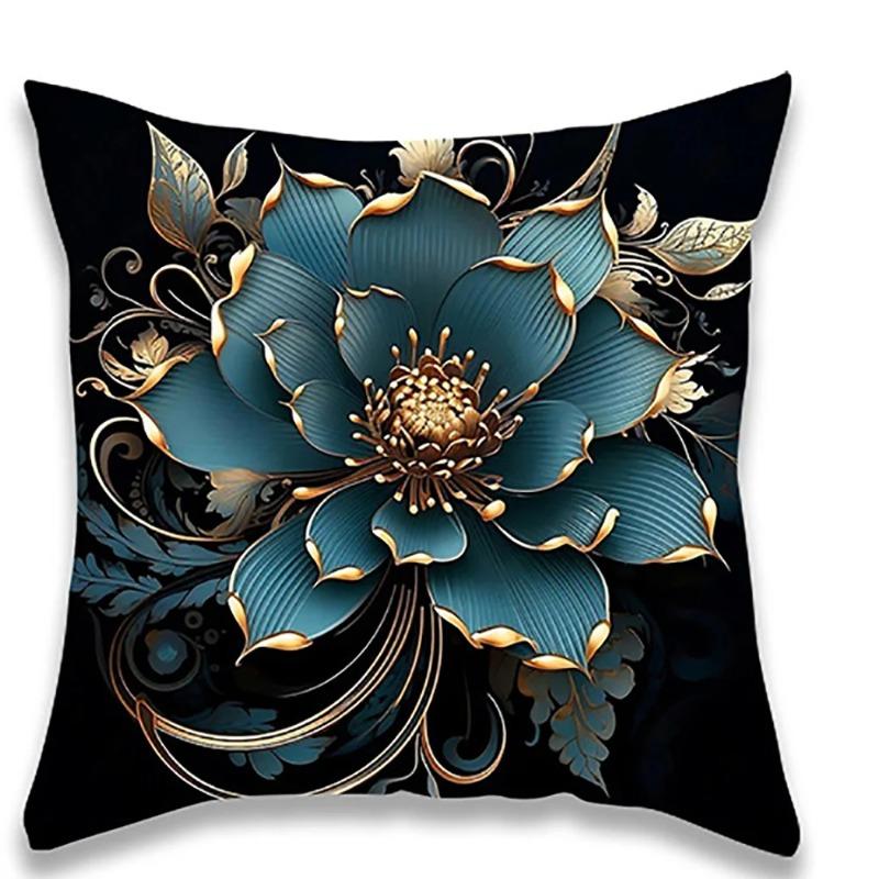 Teal and Gold Floral Pillowcase DesignSuitable for Sofa Car Bedroom Decorative Cushion Cover Pillow Cover