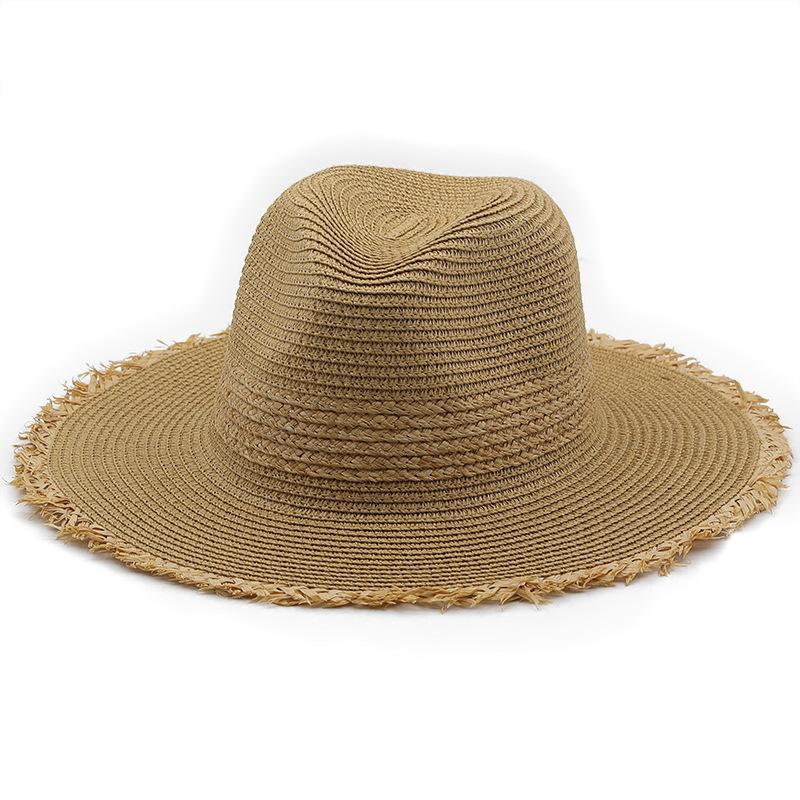 Hat Women's Summer Vintage Color Matching Straw Hat Rough Edge Sunscreen Sun Hat Women's Wide Flat-brimmed Hat Jazz Top Hat