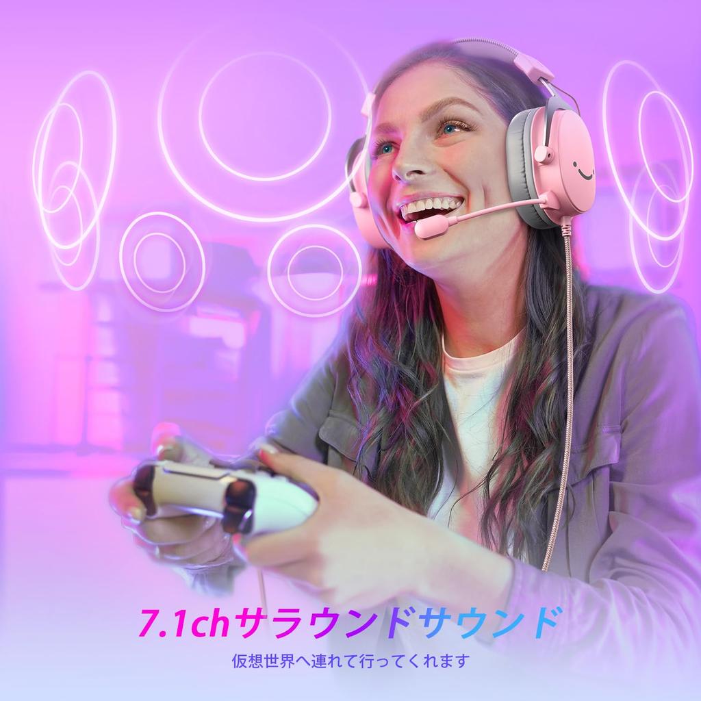 FIFINE Gaming Surround 50mm Detachable Omnidirectional Compatible with Adjustable Closed Game Live Pink AmpliGame H9P Headset, 7.1 Sound, Wired,