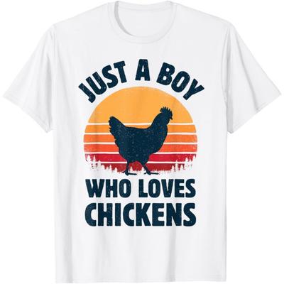 Chicken Just A Boy Who Loves Retro Farm Animal Farmer Sunset T-Shirt