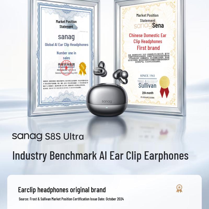 SANAG S8S Ultra Ear-Clip AI Translator Sport Bluetooth Headset