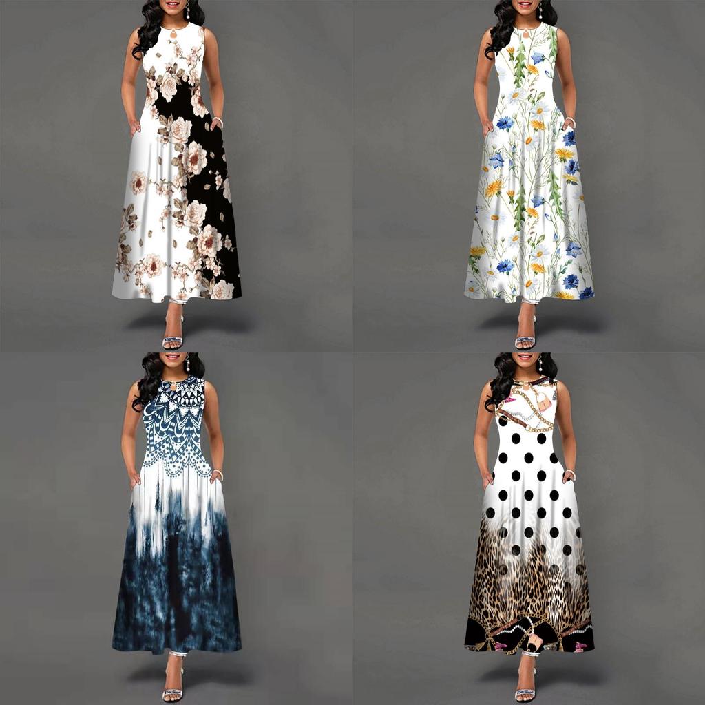 Urban Chic Printed Polyester Sleeveless Maxi Dress For Work And Casual Wear