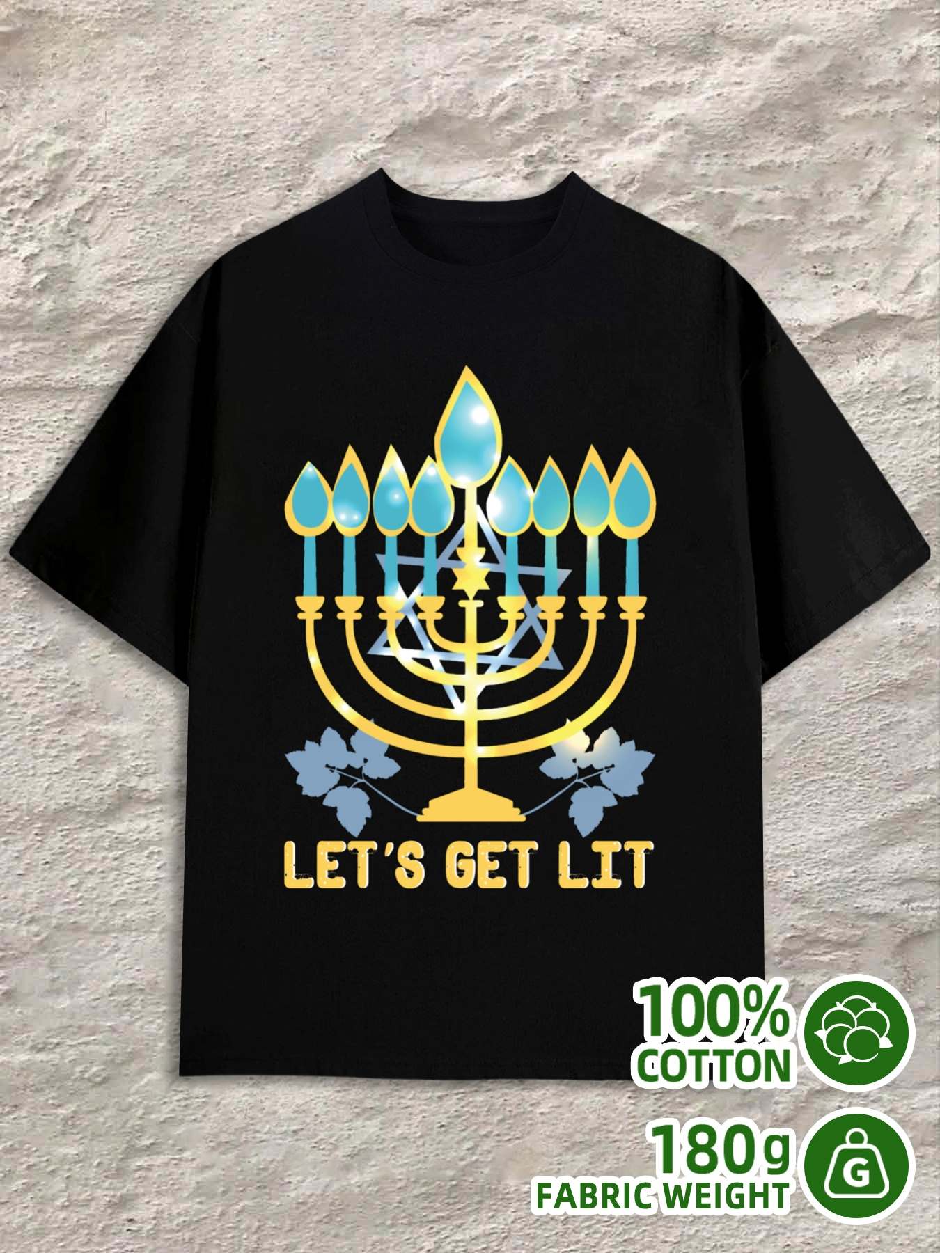 Men s T-Shirt Y2K Hanukkah Menorah Black M