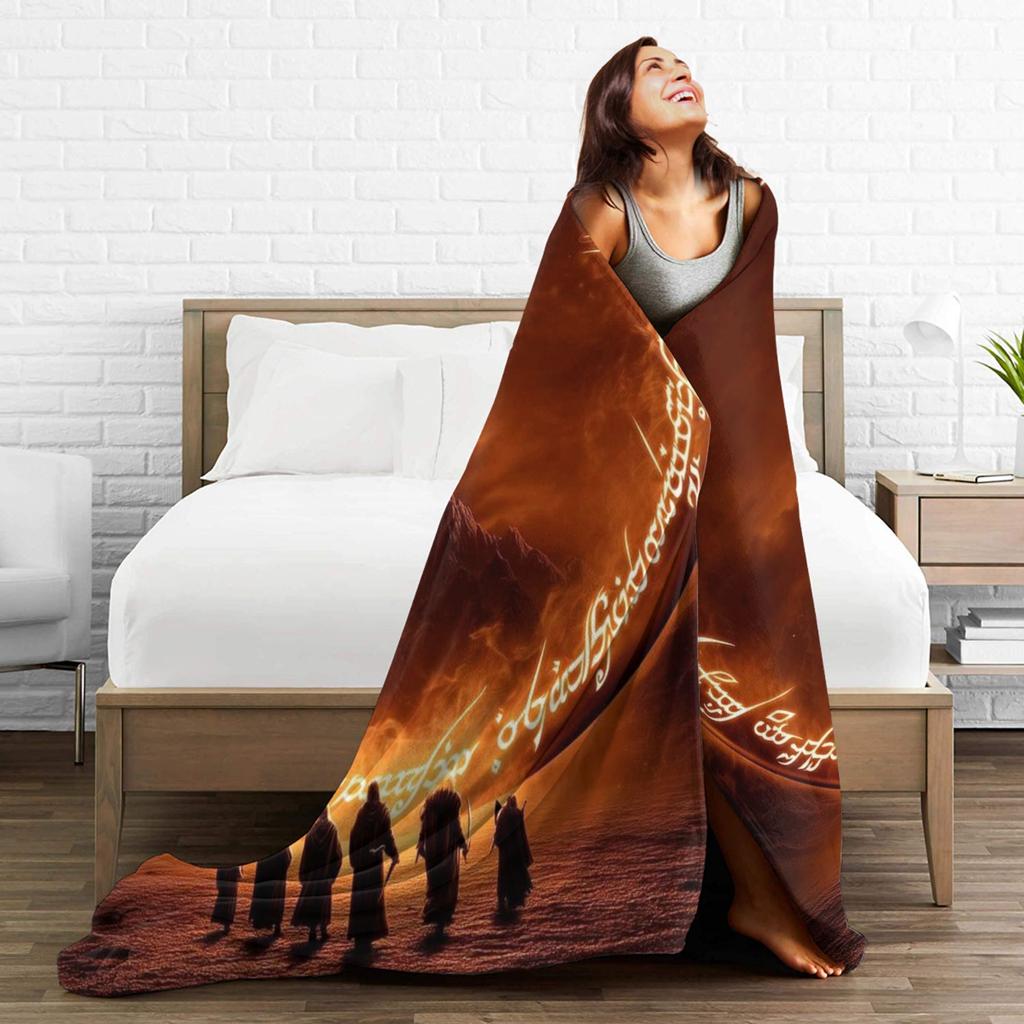 Super Soft Lords Rings Throw Blanket Premium Fleece Flannel Lightweight Bed Blanket Cozy Fluffy Bedspread All Season Use