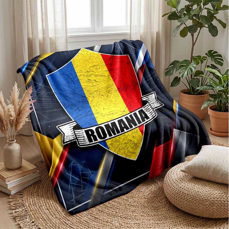 Romania Football Printed Flannel Blanket Skin Friendly Warm Decorative Throw for Indoor Couch Bed Daily Use
