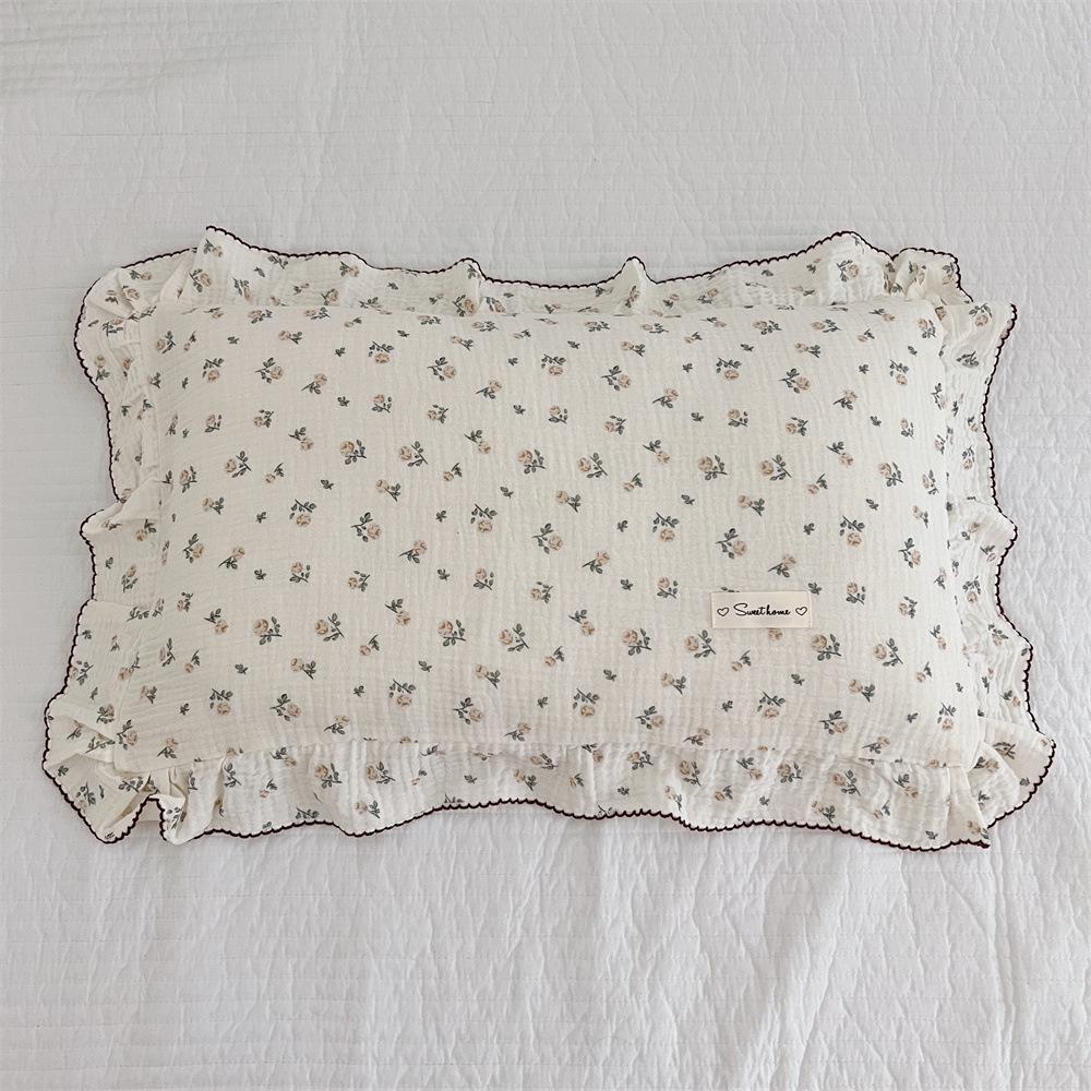 Small Floral Ruffle Lace Double Layer Cotton Gauze Pillowcase for Kindergarten