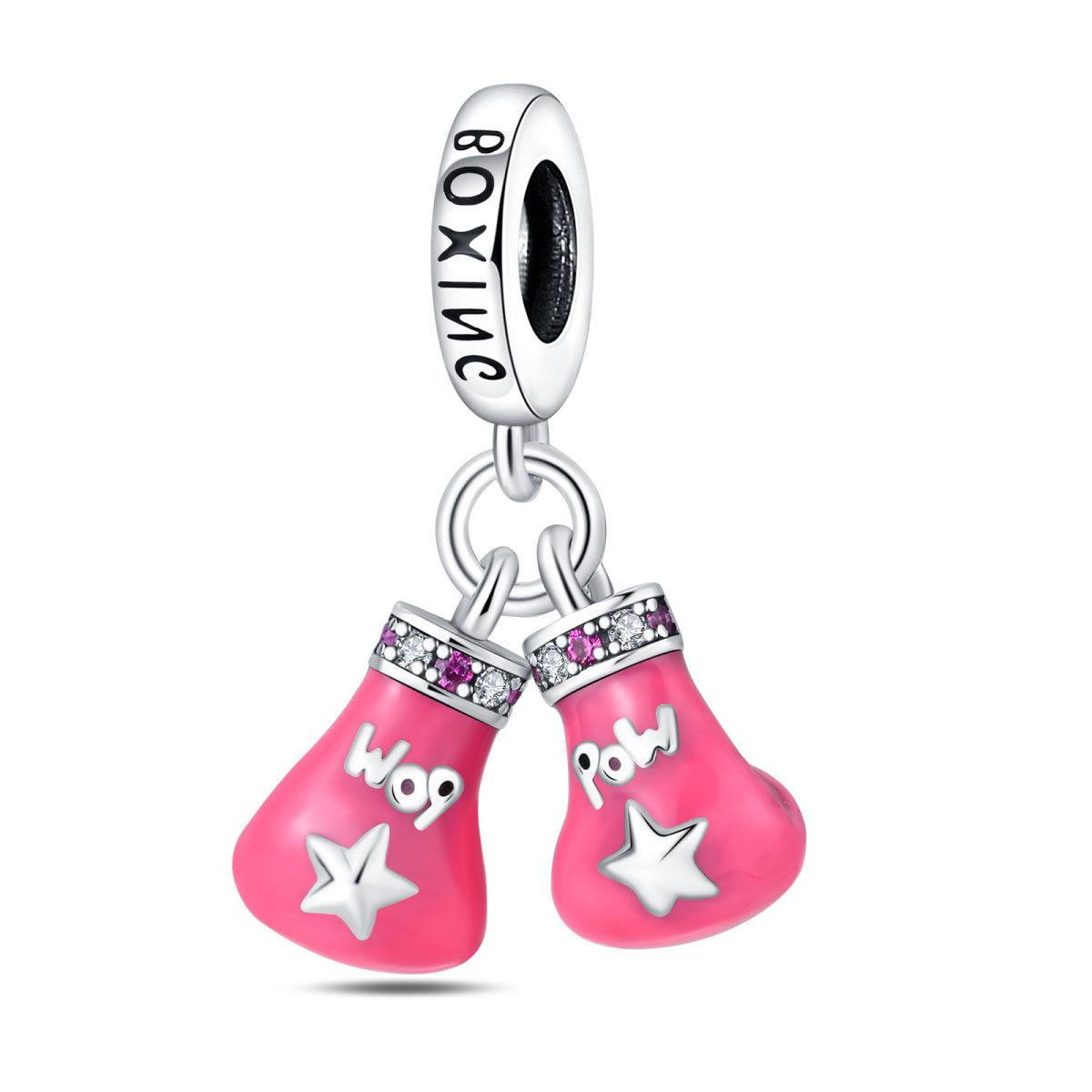 S925 Silver Boxing Pendant 925 Silver Jewelry DIY Bracelet Charm Fitness Sport Trendy Accessory