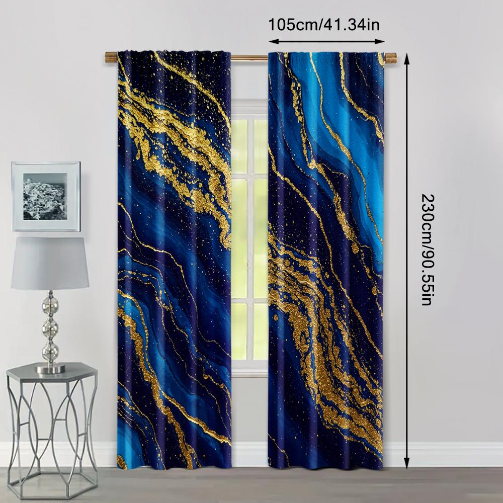 2pcs, spring summer Curtains blue Art Digital Print Drapes Polyester Thermal Insulation, and Room Darkening Functions for Living