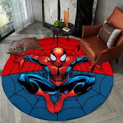 1ks Kulatý koberec Marvel Spider Man, protiskluzový, pratelný v pračce, polyesterový koberec pro dekoraci obývacího pokoje a ložnice