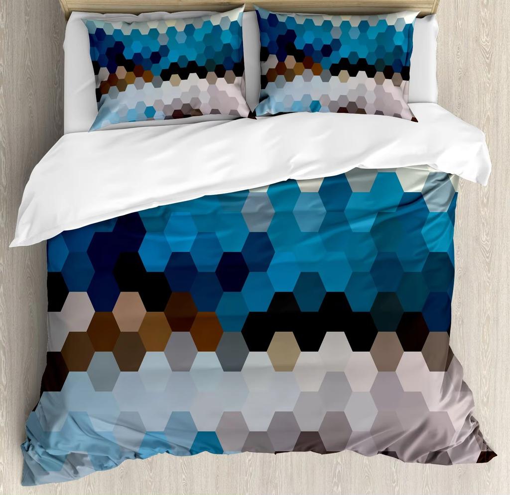 Black Square Geometric Duvet Cover Set 3D Square Pattern Comforter Cover Kids Teenagers Boys Bedroom Decor Blue Creative Bedding