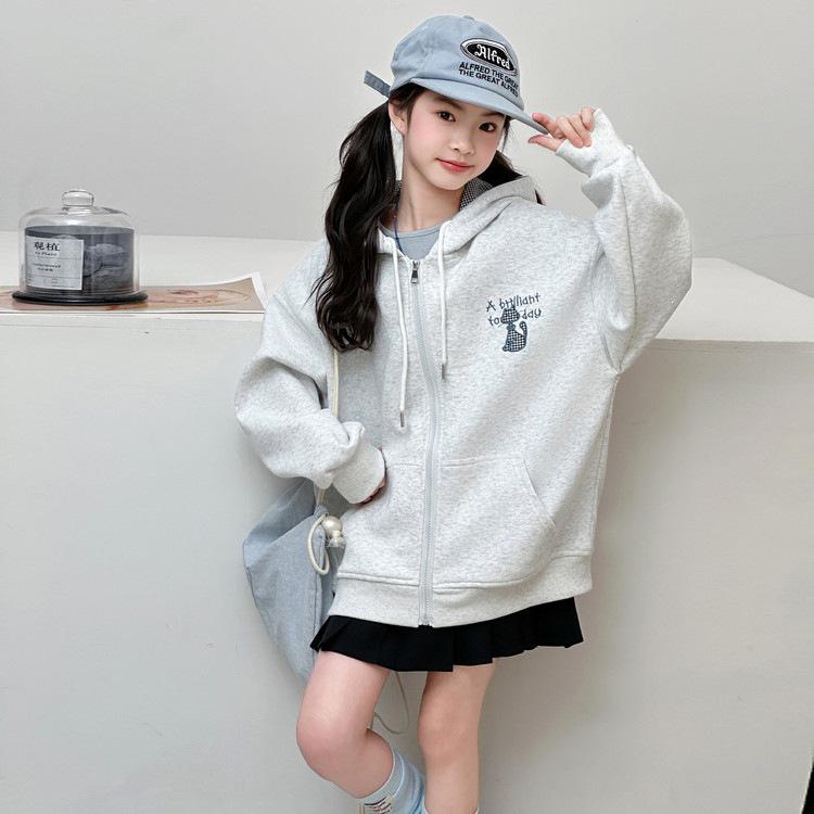 Girls' 2026 Spring/Autumn Hooded Jacket - Stylish, Fashionable, Casual Top for Older Children