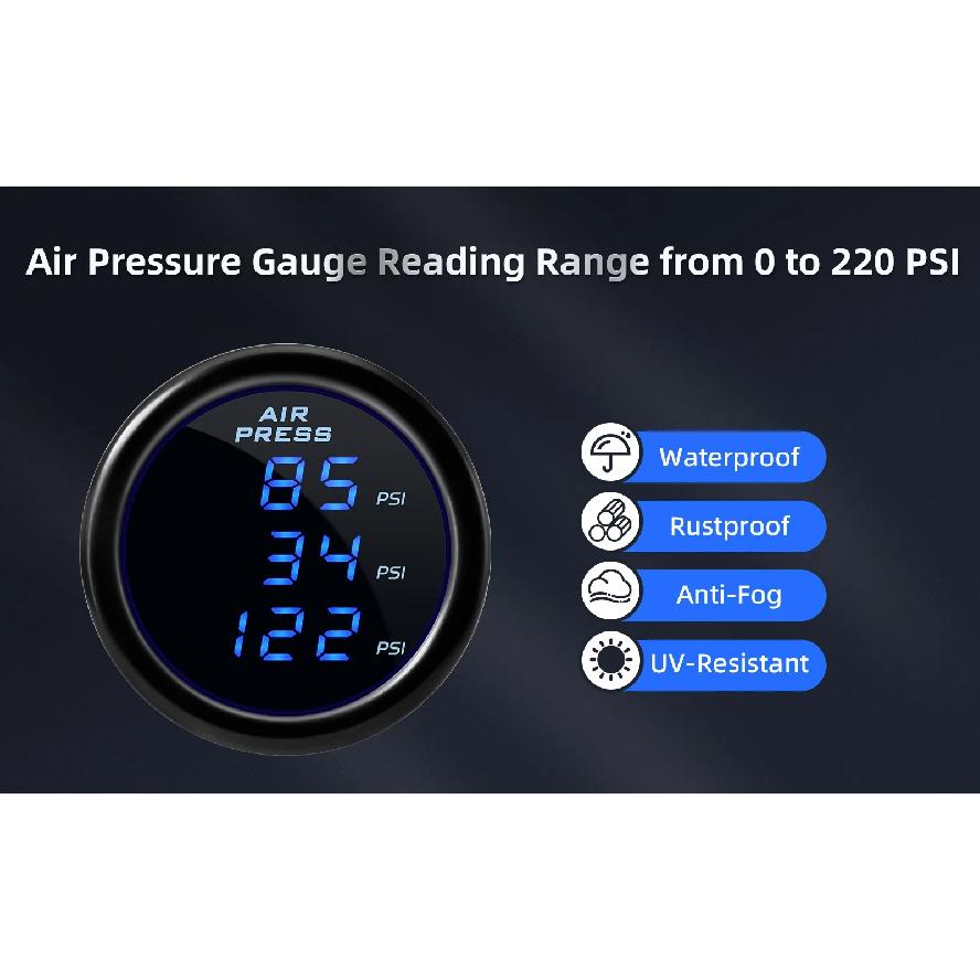 Digital Air Pressure Gauge Air Suspension Dual/Triple Display Air Pressure Guage with 2pcs/3pcs 1/8NPT Sensors Blue Backlight