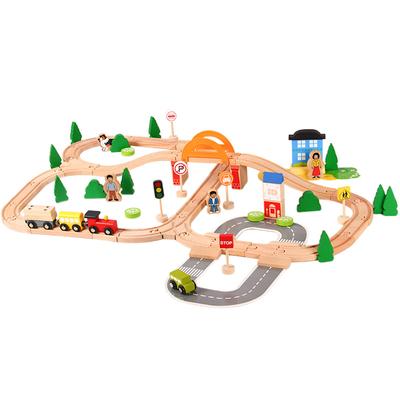78 Pieces of Wooden Train Track Set Children's Toys Building Combination Scene Model Compatible with Train Track Puzzle