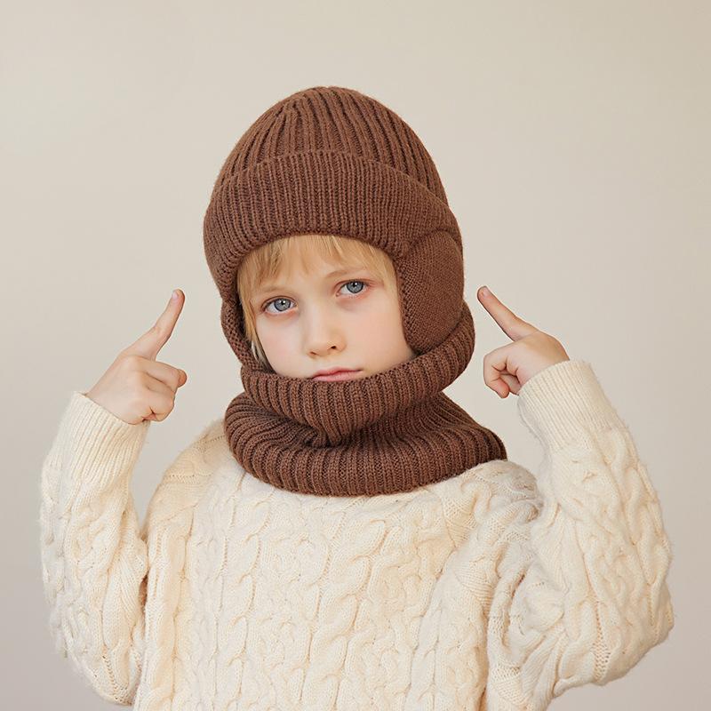 Winter Fleece-lined Children's Hat Scarf Set Knitted Woolen Cap
