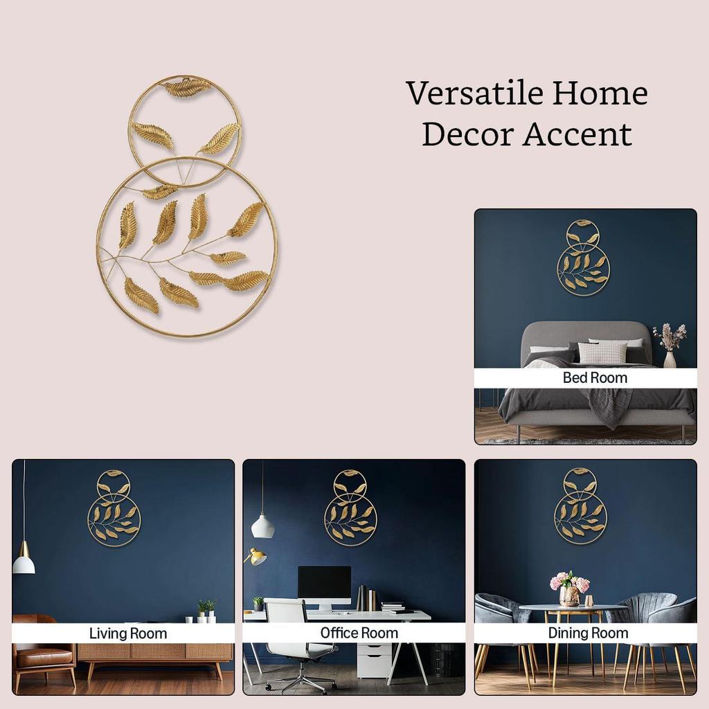 Metal Wall Frame | Elegant Nature | Inspired Leaf Design| Sturdy Iron | Wall Hanging | Wall Décor | Easy Installation | 40 x 40 cm
