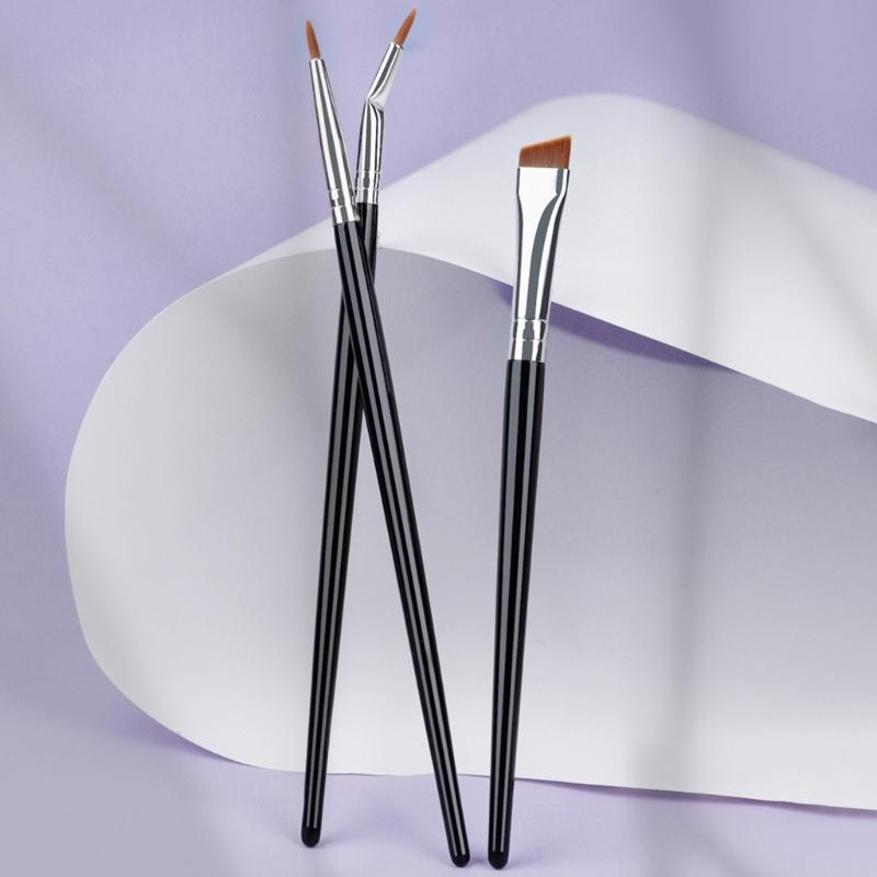 3pcs Fine Tip Angled Eyeliners Brushes With Wood Handle Makeup Brush For Detailed Looks Suitable For Various Occasion