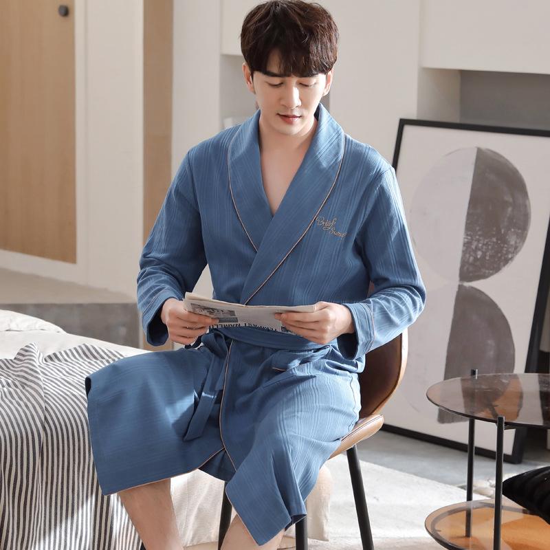 

Парная хлопковая ночная сорочка с длинным рукавом женская весенне-осенняя хлопковая домашняя одежда свободная осенне-зимняя мужской длинный халат халат халат XL