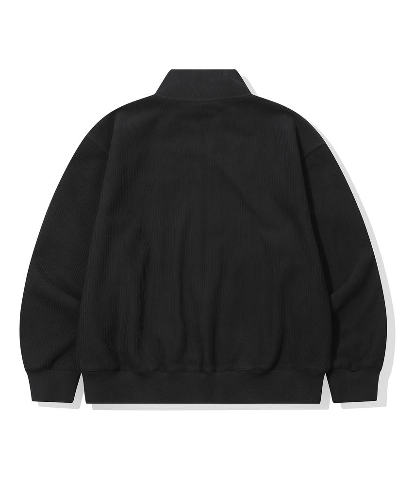 Beentrill Corduroy Fleece Stand Collar Zip-Up (Black)