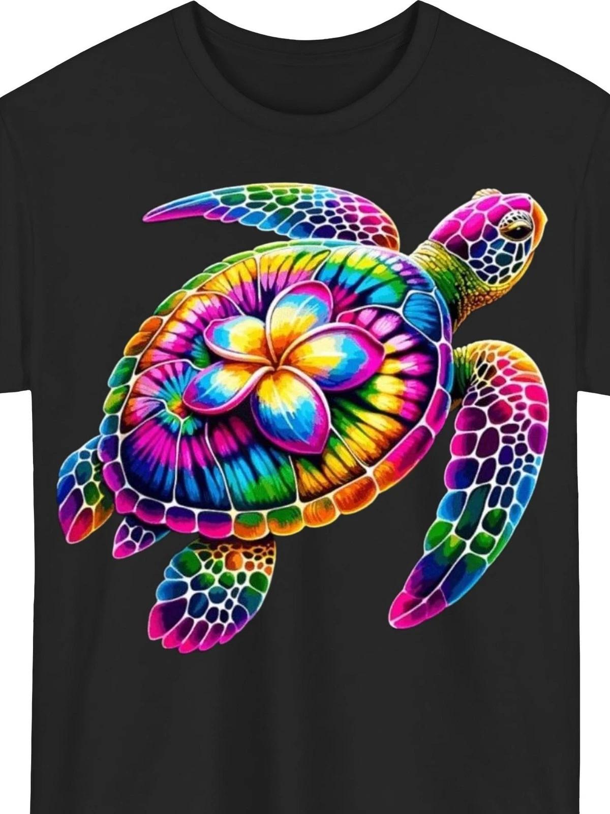 Hawaiian Turtle Tie Dye Graphic Men’s T-Shirt Tropical Beach Vacation Tee S