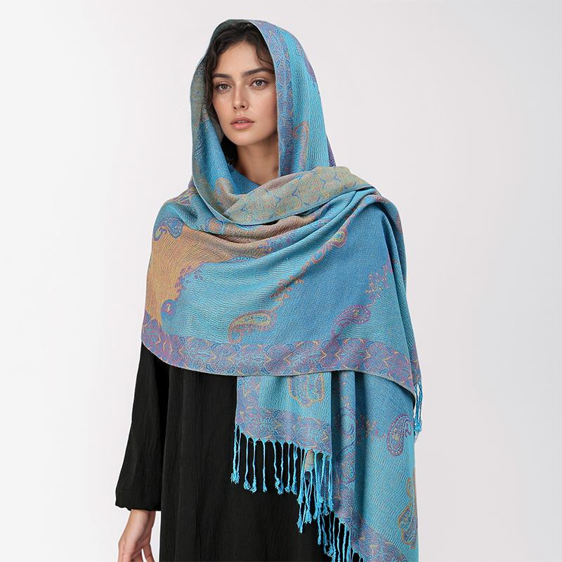 Paisley Pashmina Shawl Scarf Women Jacquard Cashew Printed Scarves Flowers Borders Female Tassel Blanket Wraps Ethnic Shawls
