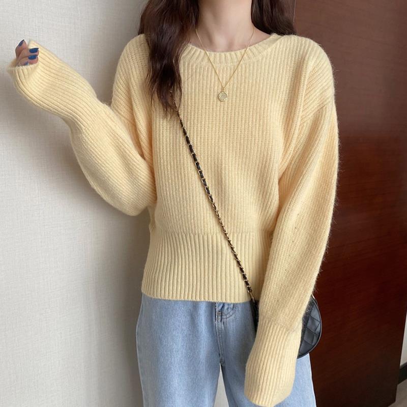 Women's Sweater Spring and Autumn Loose Outer Knitted Sweater Lazy Style Pullover Long Sleeved Knitted Sweater Top