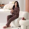 Thickened Warm Woven Padded Pajamas Women's Winter Coral Fleece Three-layer Fleece Loungewear Padded Jacket Pure Cotton Cotton Set