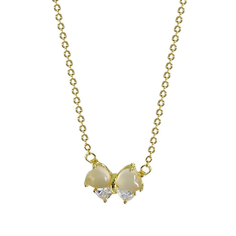 White Jade Marrow Bow Necklace, Sweet, Cute, Exquisite Collarbone Chain, Light Luxury, High-end Feel, Daily