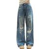 Comfortable Wide-leg Large Yards Hole Broken Jeans Women Autumn Pear Shaped Body Loose Skinny Straight Trousers Jeans for Women Long Denim Pants