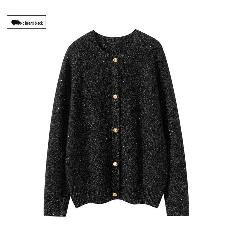 Women's Cashmere Cardigan: Thick, Round Neck, Raglan Sleeves, Versatile Knit for Autumn/Winter.