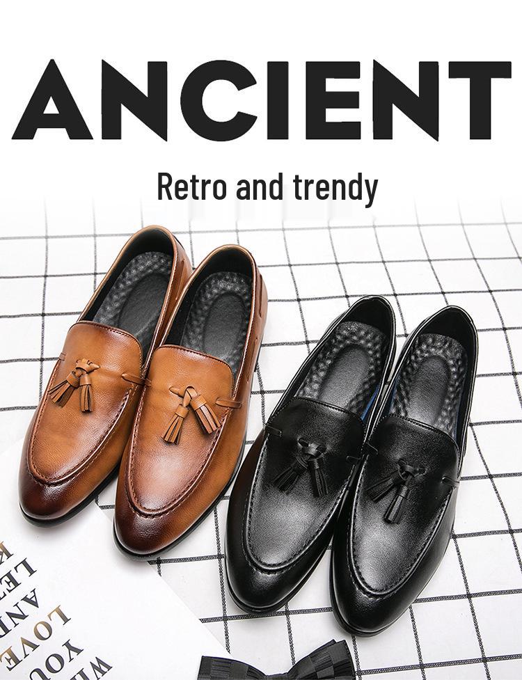 British Style Men's Pointed Toe Leather Tassel Shoes - Large Size Business Casual & Formal Office Wear