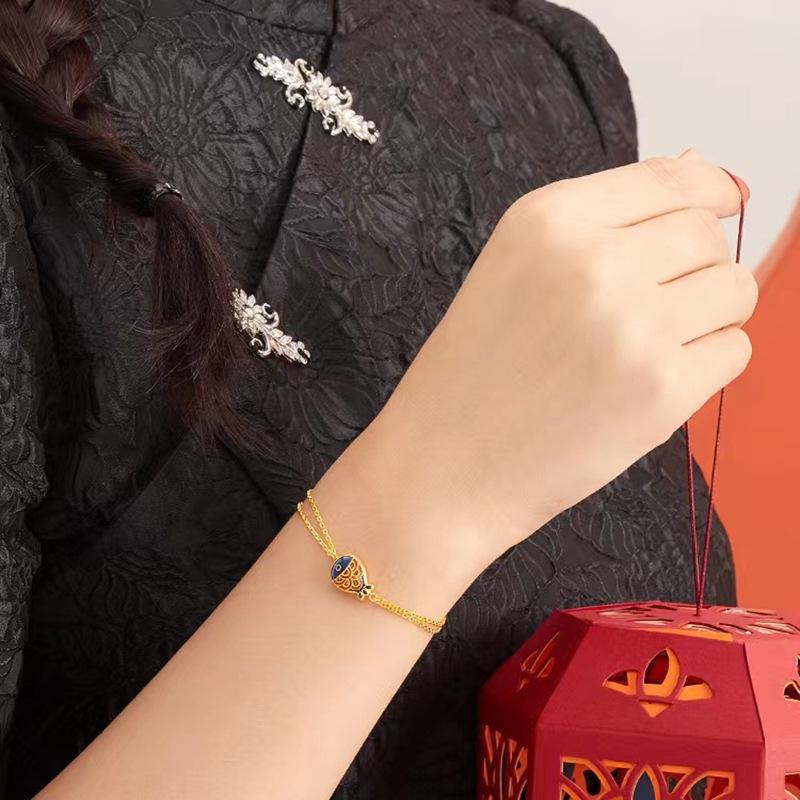 Gold-Plated Brass Good Luck Fish Bracelet, Vietnamese Sand Gold, Couples Style, Valentine's Day Gift for Girlfriend.