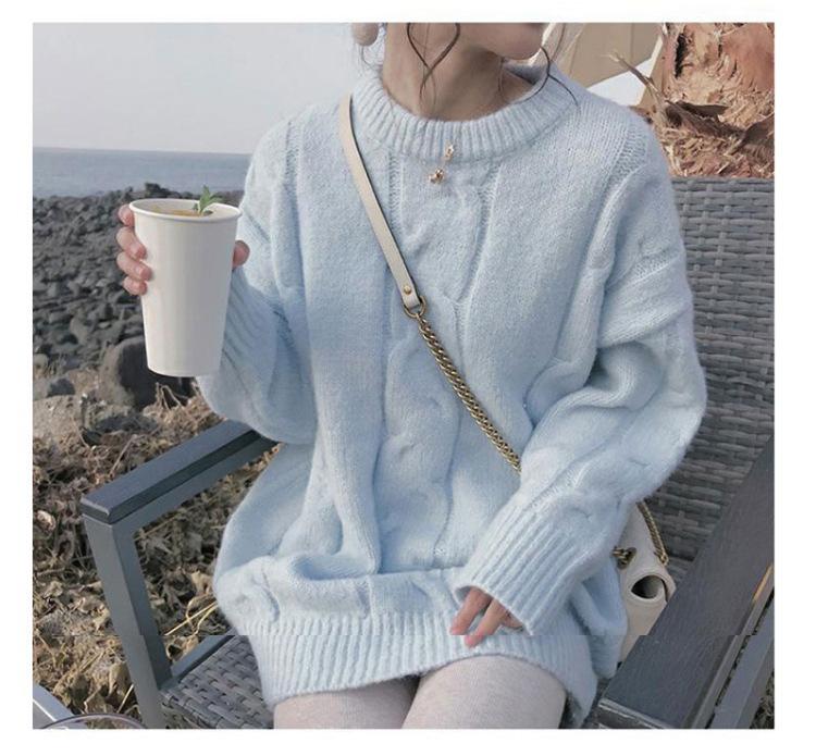 Damen Weicher Blauer Fufu Pullover: Lockerer, wachsartiger Strickpullover für Herbst und Winter