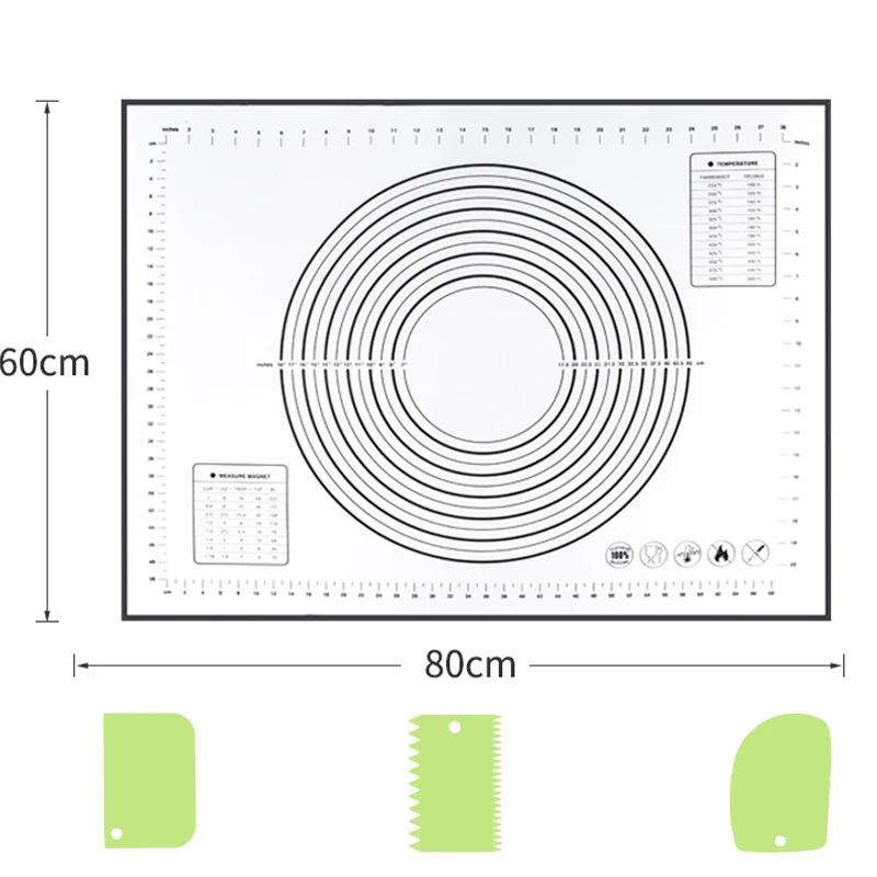 4Pcs/Set Silicone Baking Mat with Plastic Scraper Large Rolling Dough Pad Non-Stick Pizza Dough Maker Pastry Baking Accessories